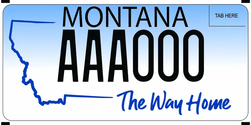 A blue to white gradient license plate with black and blue text and half of state outline on left. Bottom says The Way Home.